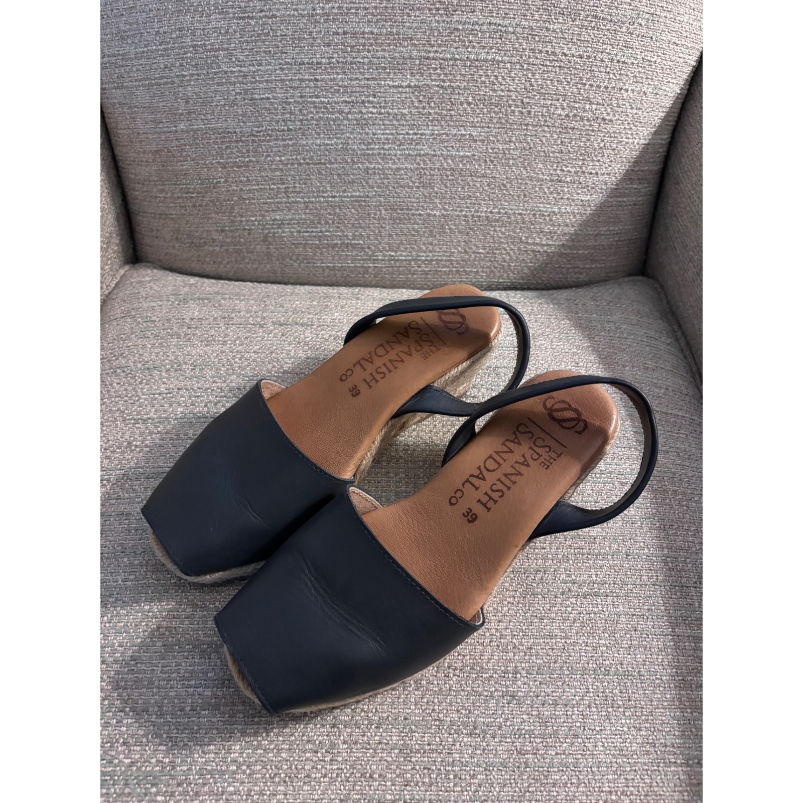 The Spanish Sandal Co Navy Leather Espadrille Wedge Sandals Slingback Size 39 — image 2 of 8